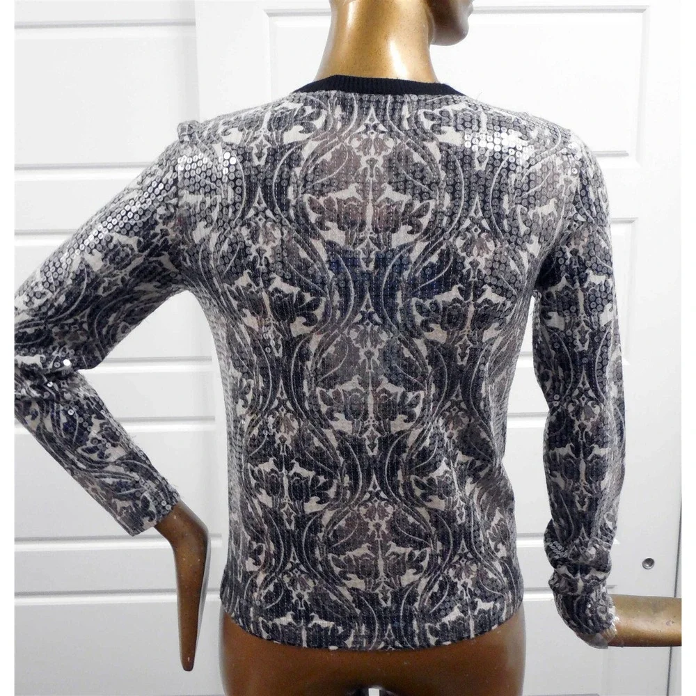 Tory Burch Black‎ Beige Sequin Cardigan Sweater sz M
